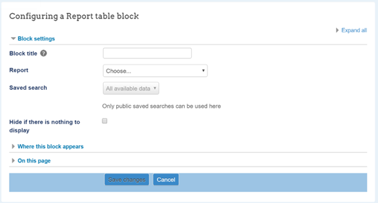 Configuring a Report Table Block