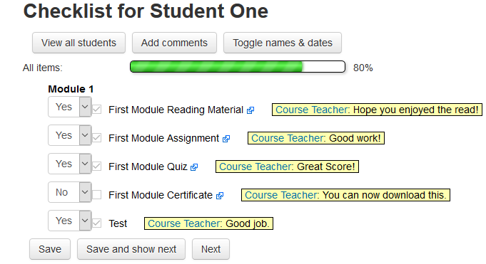 Moodle Plugin Checklist Module Student Comments