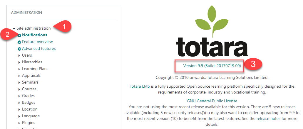 How to check your current version of Totara Learn for GDPR v2