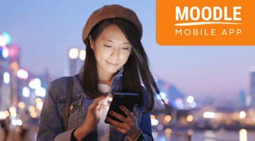 WOMAN USING MOODLE MOBILE APP