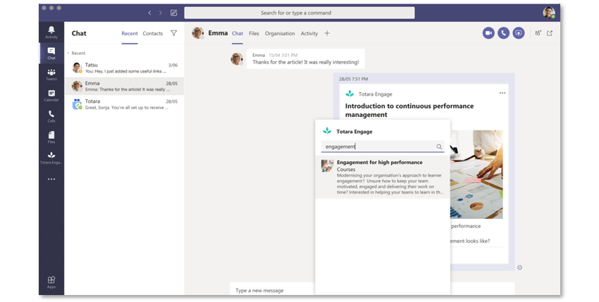 Totara Engage LXP - Microsoft Teams Integration