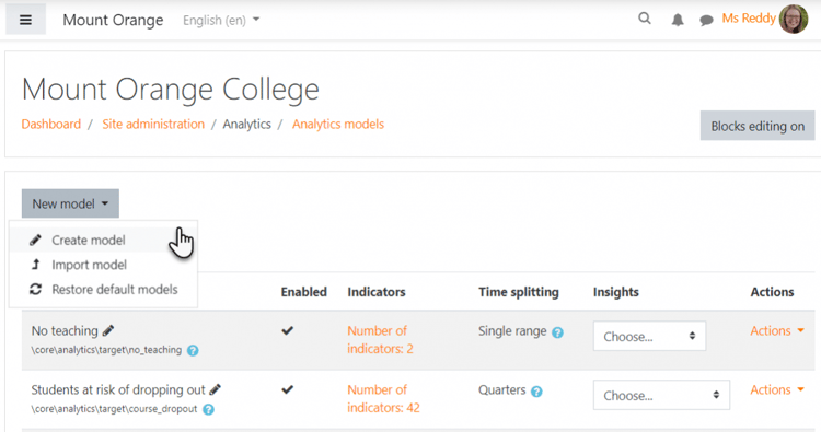 Analytics - Moodle 3.7