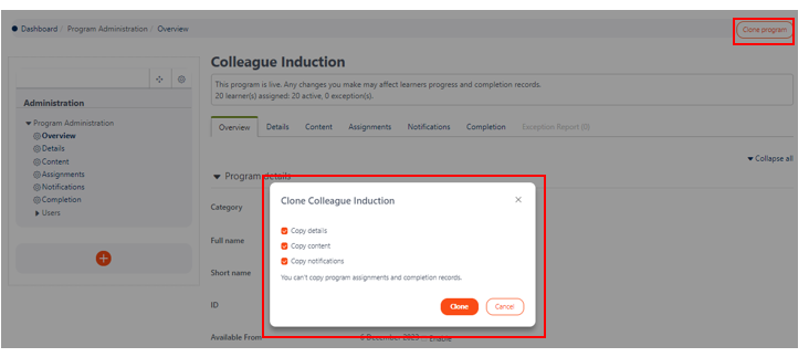 clone programe totara V18