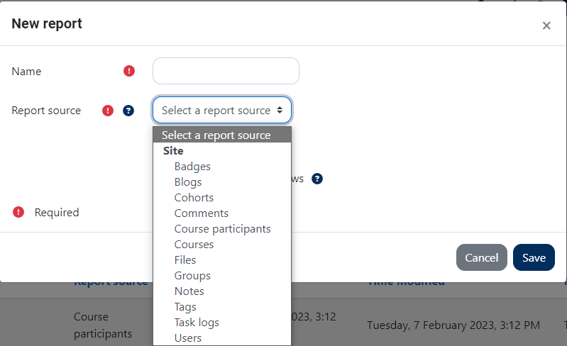 Moodle 4 features Report builder