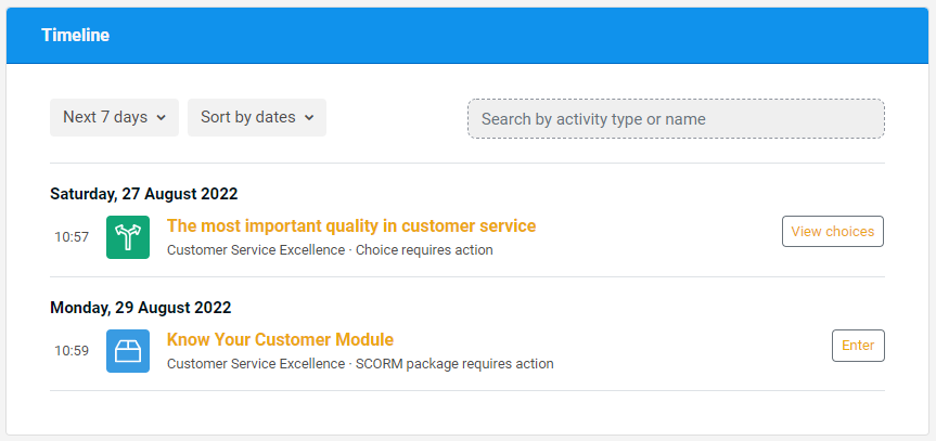 Moodle 4.0 timeline screenshot